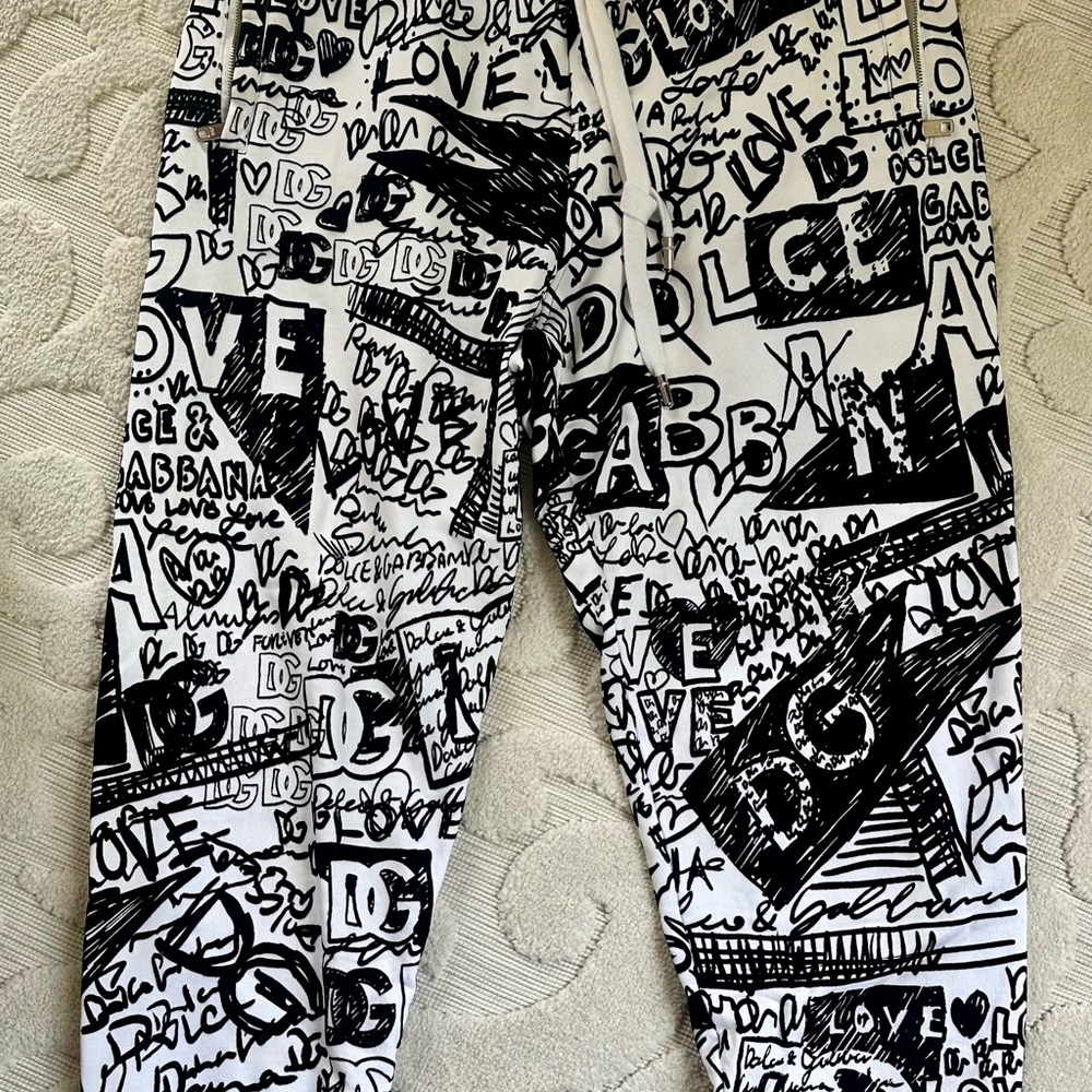 Dolce & Gabbana Black and White Graffiti Track Pants